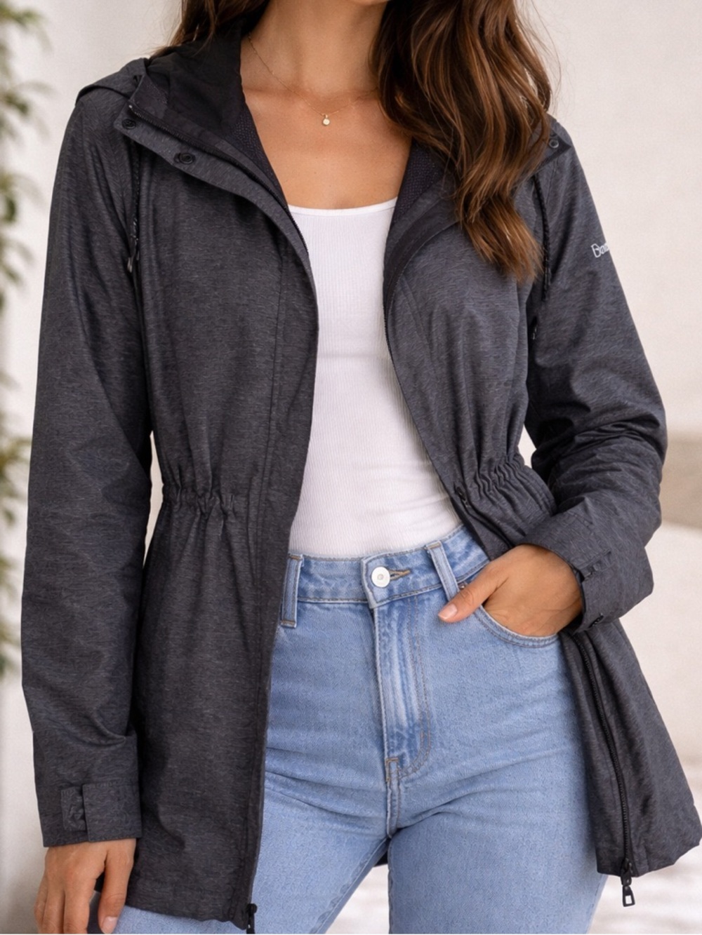 Columbia Women’s Windbreaker Jacket Gray Hooded Lightweight Coat